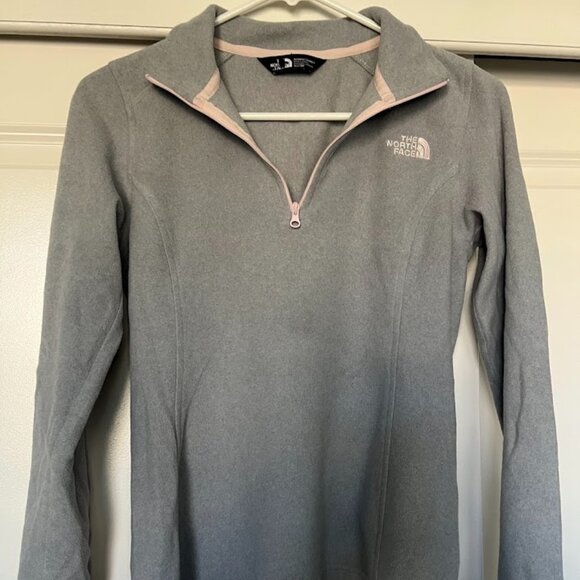 THE NORTH FACE Gray Pink 1/4 Zip Long Sleeve Fleece Pullover Jacket Sweater XS - Picture 1 of 7